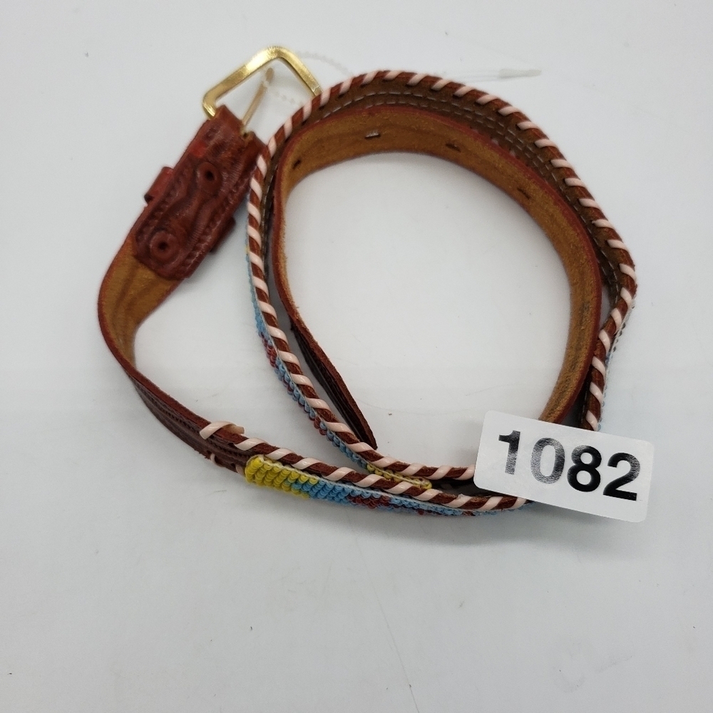 Vintage Handmade women US 26 brown belt multi bead tooled leather Native America - Picture 8 of 8